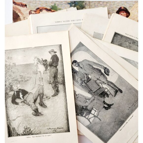 1940s Lot Of 34 Book Plate Prints Western Romance Vintage Art Ephemera DWW12B - Picture 2 of 7